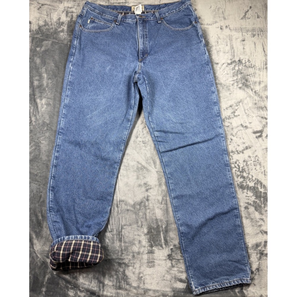L.L.Bean Mens 38x34 Flannel Lined Jeans Classic Fit Blue Denim Plaid Cotton